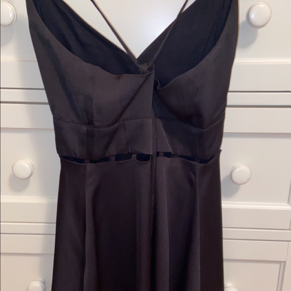 Wild Honey Black Silky Mini Cross-Back Tie Dress View 5